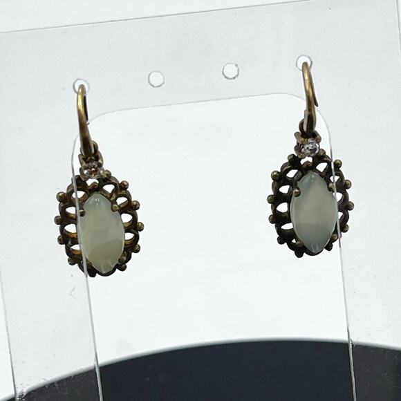 Renata 925 Thai Vermeil Opalite CZ Dangle Drop Earrings 4.5g - Picture 7 of 8